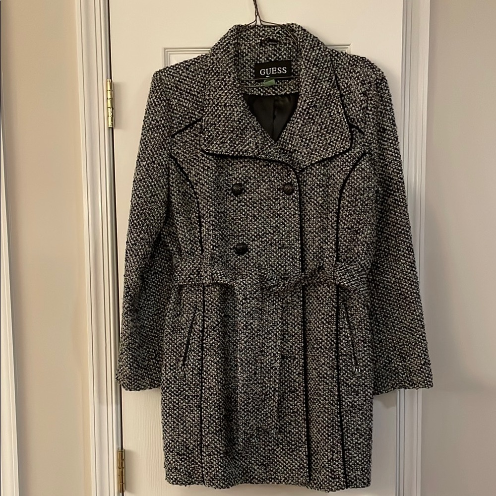 GUESS Women's Black and White Tweed Coat